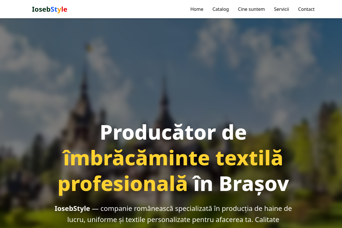 Captura de IosebStyle — La web de un fabricante de uniformes y ropa de trabajo en Brașov, Rumanía.